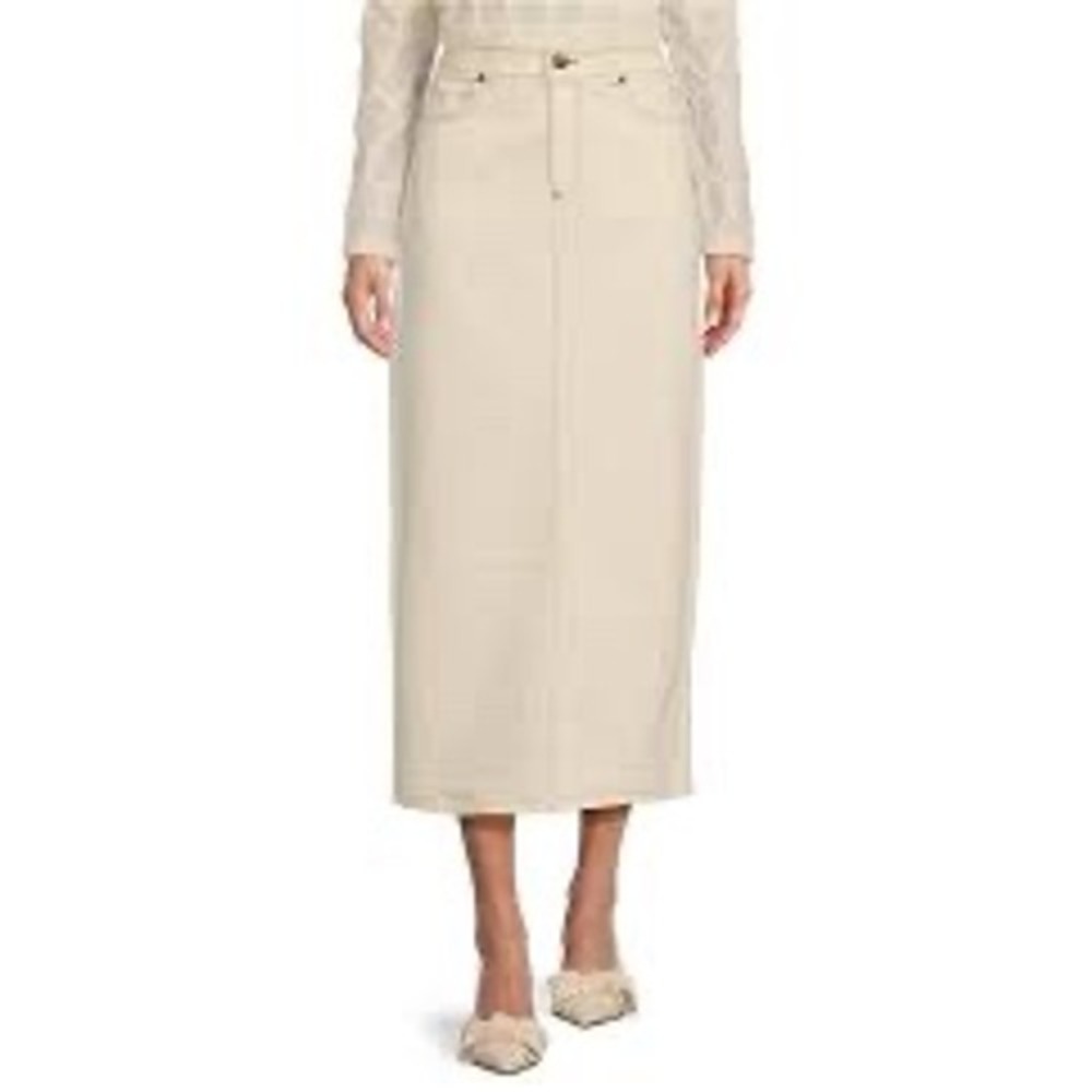 Antonio Melani Ivory Denim Maxi Skirt Cream High Waist Cotton Blend Size 12
